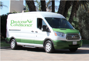 Photo of a Daytona Air Conditioner service van parked and ready to head to customer locations around the area.